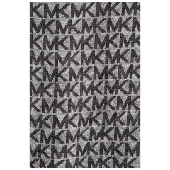 Michael Kors Bordered MK Logo Print Muffler Scarf – Pearl Heather, Acrylic Knit - Picture 3 of 5